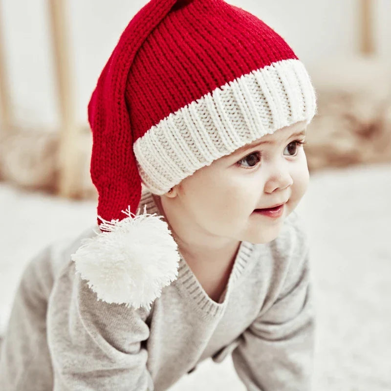Mom & Baby Set Knitted Christmas Hat Pompom Santa Beanie-4
