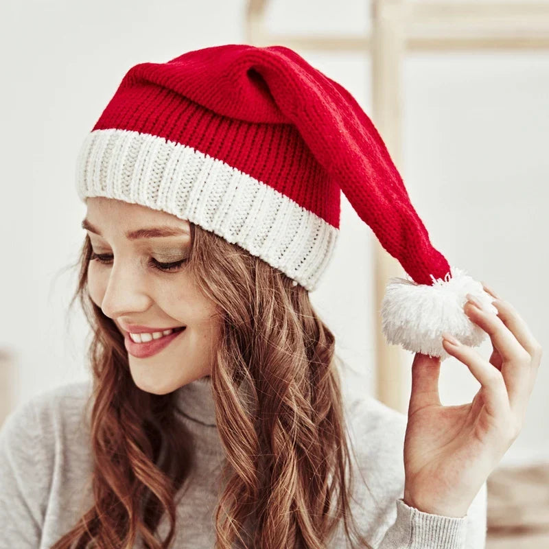 Mom & Baby Set Knitted Christmas Hat Pompom Santa Beanie-3
