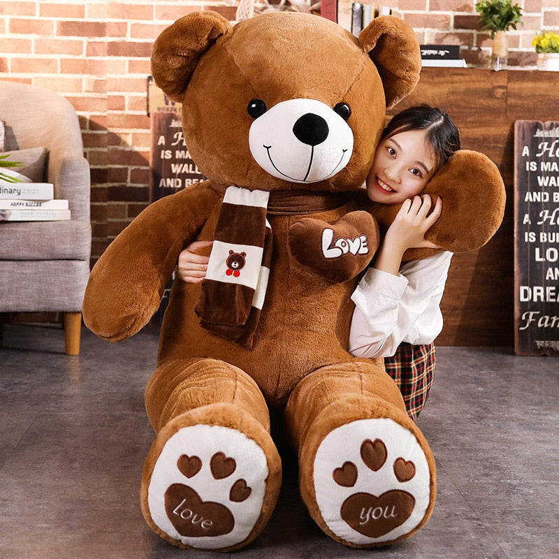 High Quality 100CM Teddy Bear With Scarf Stuffed Animals Bear Plush Toys Teddy Bear Doll Lovers Birthday Baby Gift-3